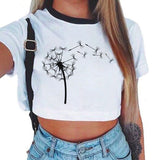 Summer Women T Shirt Flower Dandelion Print Sexy Crop Top Tops Tshirt Fun Vogue Aesthetic Casual T-shirt Harajuku Cropped Tumblr