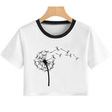 Summer Women T Shirt Flower Dandelion Print Sexy Crop Top Tops Tshirt Fun Vogue Aesthetic Casual T-shirt Harajuku Cropped Tumblr