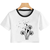 Summer Women T Shirt Flower Dandelion Print Sexy Crop Top Tops Tshirt Fun Vogue Aesthetic Casual T-shirt Harajuku Cropped Tumblr