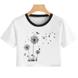 Summer Women T Shirt Flower Dandelion Print Sexy Crop Top Tops Tshirt Fun Vogue Aesthetic Casual T-shirt Harajuku Cropped Tumblr