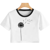 Summer Women T Shirt Flower Dandelion Print Sexy Crop Top Tops Tshirt Fun Vogue Aesthetic Casual T-shirt Harajuku Cropped Tumblr