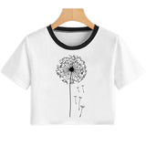 Summer Women T Shirt Flower Dandelion Print Sexy Crop Top Tops Tshirt Fun Vogue Aesthetic Casual T-shirt Harajuku Cropped Tumblr