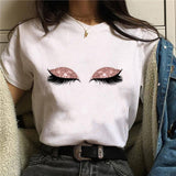 2020 Hot Harajuku Shiny eyelash Graphic T Shirt Women Eye shadow Grunge T-shirt Fashion Tshirt Ullzang Top Tee Female