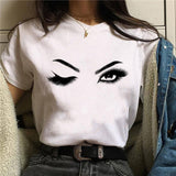 2020 Hot Harajuku Shiny eyelash Graphic T Shirt Women Eye shadow Grunge T-shirt Fashion Tshirt Ullzang Top Tee Female