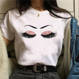 2020 Hot Harajuku Shiny eyelash Graphic T Shirt Women Eye shadow Grunge T-shirt Fashion Tshirt Ullzang Top Tee Female