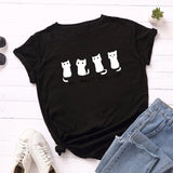 Summer Women T Shirt 5XL Plus Size Cotton Lovely Cats Print Short Sleeve Lady Tees Tops Casual Loose O-Neck Female Basic TShirt