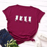 Summer Women T Shirt 5XL Plus Size Cotton Lovely Cats Print Short Sleeve Lady Tees Tops Casual Loose O-Neck Female Basic TShirt