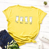 Summer Women T Shirt 5XL Plus Size Cotton Lovely Cats Print Short Sleeve Lady Tees Tops Casual Loose O-Neck Female Basic TShirt