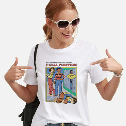 Harajuku Kawaii Shirt 90s Vintage Tshirt 80s Tumblr Tops Fetal Position Female T-shirt O-neck Short Sleeve Tshirt Streetwear