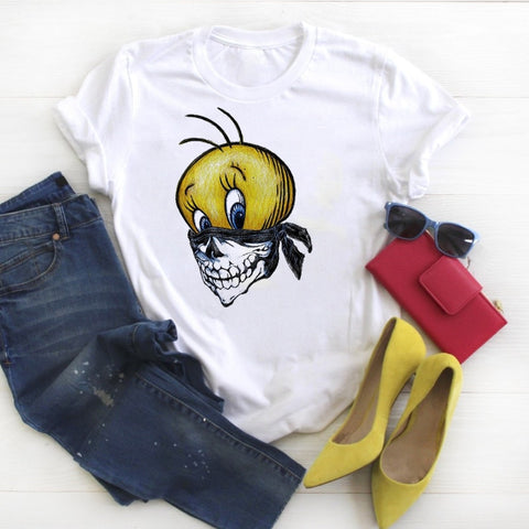 2019 Women Shir Short Sleeve Ladies Duck Skull Tee Summer Kawaii Graphic Printed Womens Top Tshirt Female T T-shirt