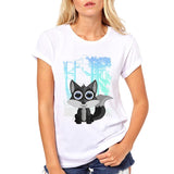 New Aniamls Hand Painted T-Shirt Women Tops Short Sleeve Red Kitsune Fox tshirt Kawaii Animal Womens t shirts Camisetas