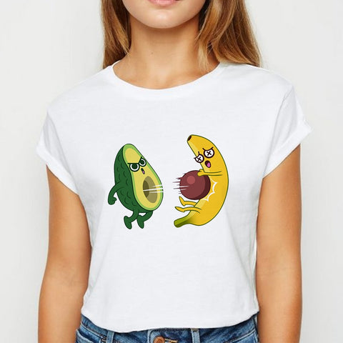 Avocado And Banana T-shirts Kawaii Spring Summer vestidos T shirt Women Prevalent Easy Matching Women's shirt O-Collar Tshirt