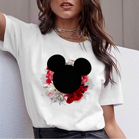 ZOGANKIN Cartoon Print Women T Shirt Summer Casual Short Sleeve O Neck T-shirt Ladies White TShirt Tops Cute Tees Shirt