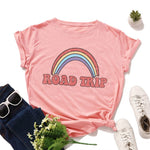 Plus Size S-5XL New Rainbow Print 100%Cotton T Shirt Women Shirts O Neck Short Sleeve Summer Women TShirt Tops  Funny T Shirts