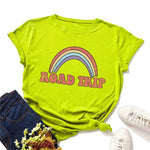 Plus Size S-5XL New Rainbow Print 100%Cotton T Shirt Women Shirts O Neck Short Sleeve Summer Women TShirt Tops  Funny T Shirts