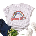 Plus Size S-5XL New Rainbow Print 100%Cotton T Shirt Women Shirts O Neck Short Sleeve Summer Women TShirt Tops  Funny T Shirts