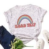Plus Size S-5XL New Rainbow Print 100%Cotton T Shirt Women Shirts O Neck Short Sleeve Summer Women TShirt Tops  Funny T Shirts