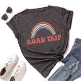 Plus Size S-5XL New Rainbow Print 100%Cotton T Shirt Women Shirts O Neck Short Sleeve Summer Women TShirt Tops  Funny T Shirts