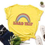 Plus Size S-5XL New Rainbow Print 100%Cotton T Shirt Women Shirts O Neck Short Sleeve Summer Women TShirt Tops  Funny T Shirts