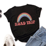Plus Size S-5XL New Rainbow Print 100%Cotton T Shirt Women Shirts O Neck Short Sleeve Summer Women TShirt Tops  Funny T Shirts