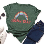 Plus Size S-5XL New Rainbow Print 100%Cotton T Shirt Women Shirts O Neck Short Sleeve Summer Women TShirt Tops  Funny T Shirts