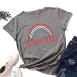 Plus Size S-5XL New Rainbow Print 100%Cotton T Shirt Women Shirts O Neck Short Sleeve Summer Women TShirt Tops  Funny T Shirts