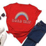 Plus Size S-5XL New Rainbow Print 100%Cotton T Shirt Women Shirts O Neck Short Sleeve Summer Women TShirt Tops  Funny T Shirts