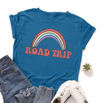 Plus Size S-5XL New Rainbow Print 100%Cotton T Shirt Women Shirts O Neck Short Sleeve Summer Women TShirt Tops  Funny T Shirts