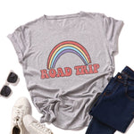 Plus Size S-5XL New Rainbow Print 100%Cotton T Shirt Women Shirts O Neck Short Sleeve Summer Women TShirt Tops  Funny T Shirts