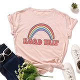 Plus Size S-5XL New Rainbow Print 100%Cotton T Shirt Women Shirts O Neck Short Sleeve Summer Women TShirt Tops  Funny T Shirts