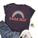 Plus Size S-5XL New Rainbow Print 100%Cotton T Shirt Women Shirts O Neck Short Sleeve Summer Women TShirt Tops  Funny T Shirts