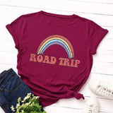 Plus Size S-5XL New Rainbow Print 100%Cotton T Shirt Women Shirts O Neck Short Sleeve Summer Women TShirt Tops  Funny T Shirts