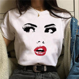 2020 Hot Harajuku Shiny eyelash Graphic T Shirt Women Eye shadow Grunge T-shirt Fashion Tshirt Ullzang Top Tee Female