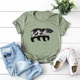 Plus Size Funny T Shirts Black White Bear Wolf Print TShirt Women Cotton O Neck Short Sleeve Tops Women T Shirt Streetwear