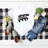 Plus Size Funny T Shirts Black White Bear Wolf Print TShirt Women Cotton O Neck Short Sleeve Tops Women T Shirt Streetwear