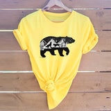 Plus Size Funny T Shirts Black White Bear Wolf Print TShirt Women Cotton O Neck Short Sleeve Tops Women T Shirt Streetwear