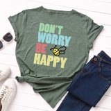 Plus Size S-5XL New Bee Happy Print Women T-Shirt 100%Cotton Women Shirts O Neck Short Sleeve Tees Summer T Shirt Female TShirt