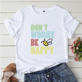 Plus Size S-5XL New Bee Happy Print Women T-Shirt 100%Cotton Women Shirts O Neck Short Sleeve Tees Summer T Shirt Female TShirt
