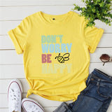Plus Size S-5XL New Bee Happy Print Women T-Shirt 100%Cotton Women Shirts O Neck Short Sleeve Tees Summer T Shirt Female TShirt