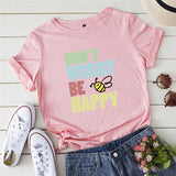 Plus Size S-5XL New Bee Happy Print Women T-Shirt 100%Cotton Women Shirts O Neck Short Sleeve Tees Summer T Shirt Female TShirt