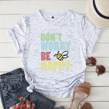 Plus Size S-5XL New Bee Happy Print Women T-Shirt 100%Cotton Women Shirts O Neck Short Sleeve Tees Summer T Shirt Female TShirt