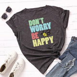 Plus Size S-5XL New Bee Happy Print Women T-Shirt 100%Cotton Women Shirts O Neck Short Sleeve Tees Summer T Shirt Female TShirt