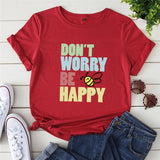 Plus Size S-5XL New Bee Happy Print Women T-Shirt 100%Cotton Women Shirts O Neck Short Sleeve Tees Summer T Shirt Female TShirt