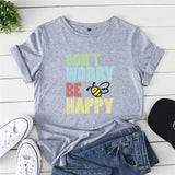 Plus Size S-5XL New Bee Happy Print Women T-Shirt 100%Cotton Women Shirts O Neck Short Sleeve Tees Summer T Shirt Female TShirt