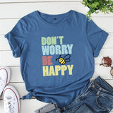 Plus Size S-5XL New Bee Happy Print Women T-Shirt 100%Cotton Women Shirts O Neck Short Sleeve Tees Summer T Shirt Female TShirt