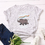 Plus Size S-5XL Rhinoceros Print 100%Cotton T-Shirt Women Shirts O Neck Short Sleeve Tee Summer TShirt Women T Shirt black Top